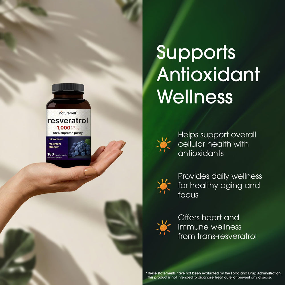 NatureBell Resveratrol bottle side info notes non-GMO and allergen-free