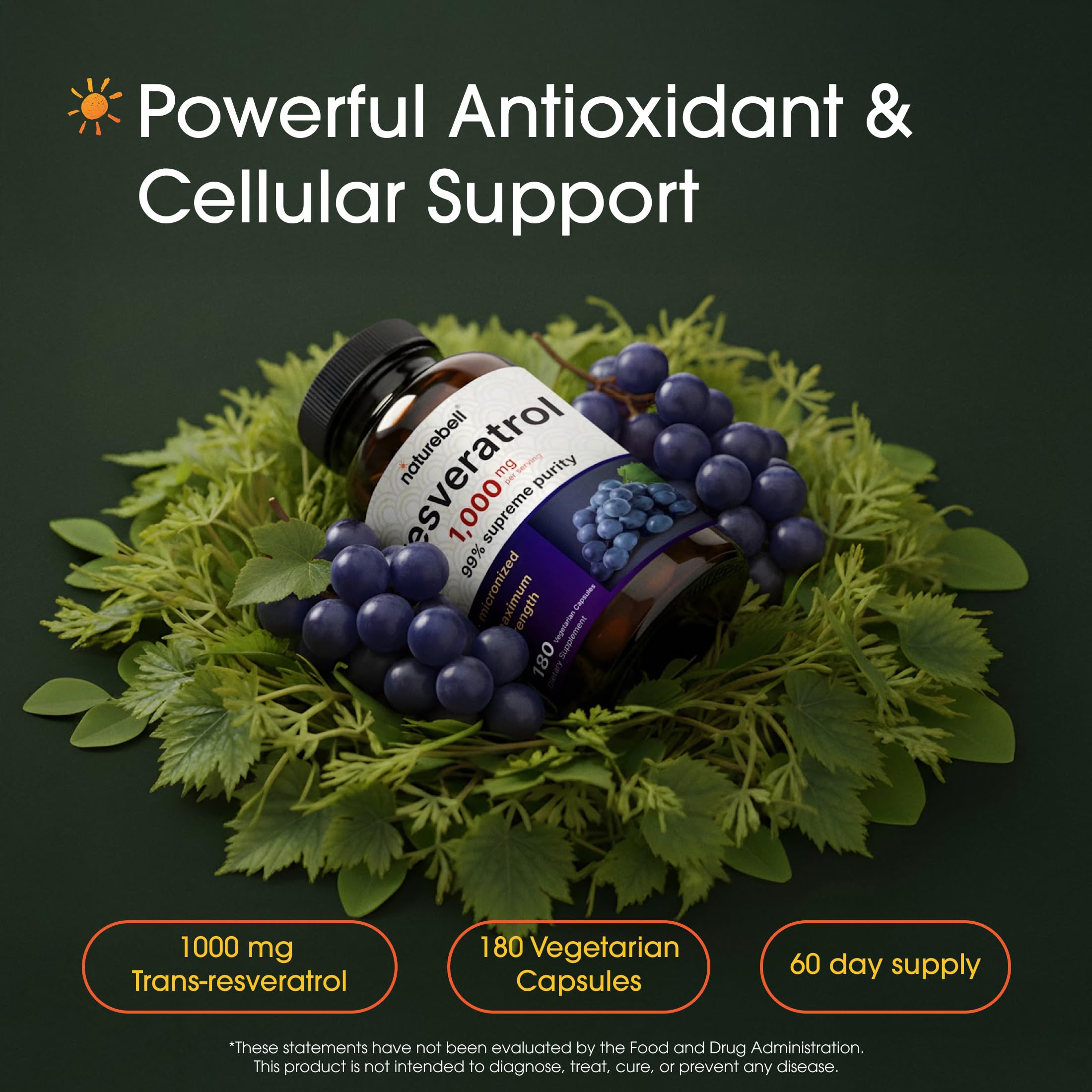 NatureBell Resveratrol capsules close-up highlights vegetarian capsules for daily wellness