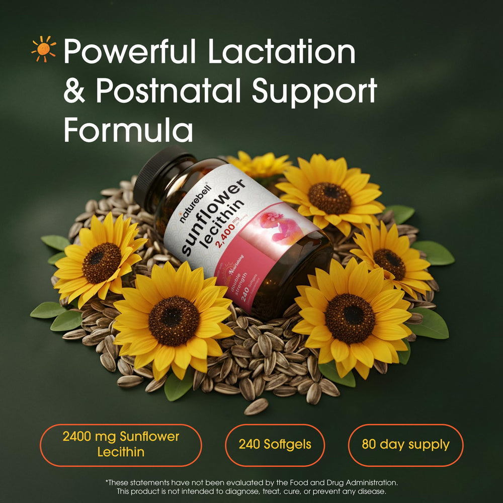 NatureBell Sunflower Lecithin softgels closeup highlights clean, soy-free ingredients.