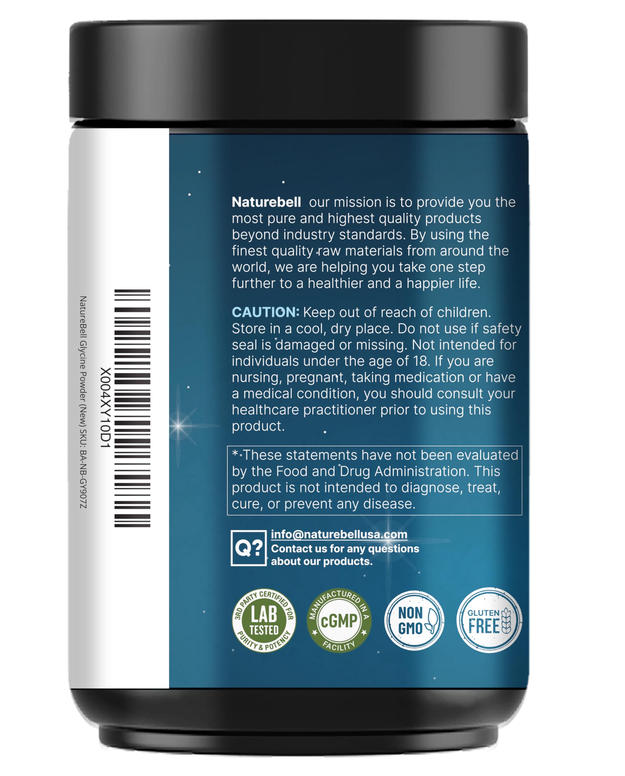 NatureBell glycine powder third-party lab tested for quality assurance.