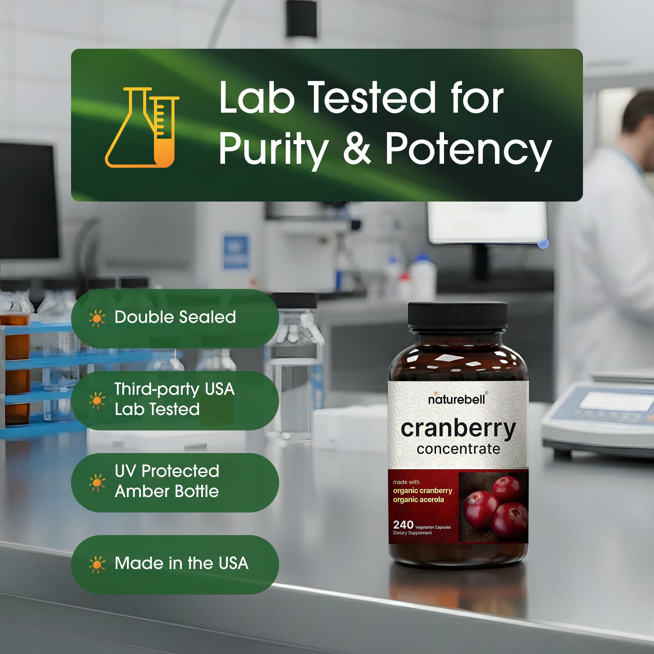 NatureBell third-party testing label indicating quality and safety standards