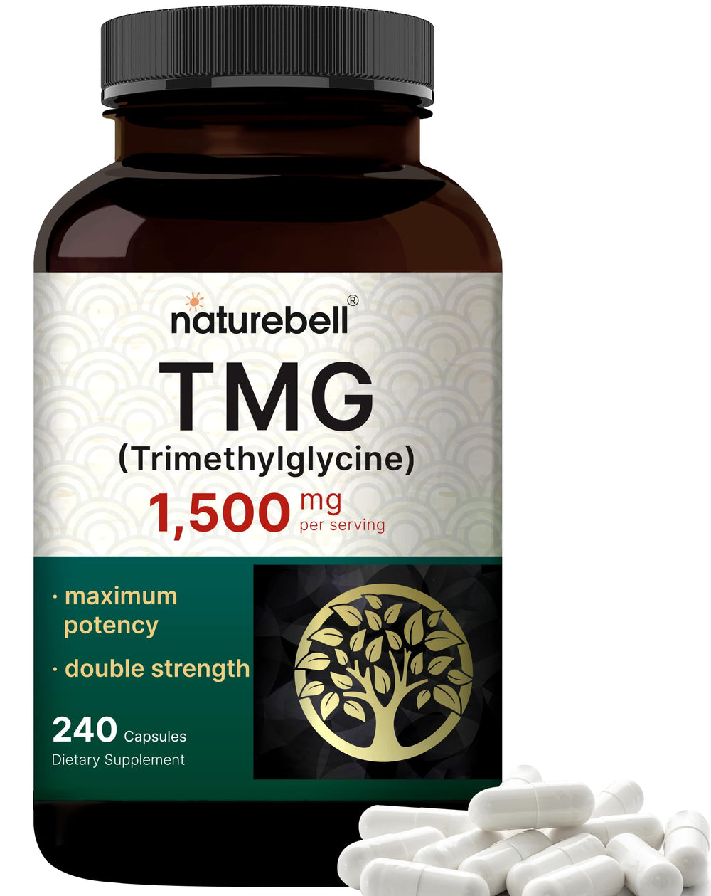 NatureBell TMG 1500mg bottle supports daily homocysteine balance.