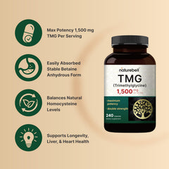 NatureBell TMG bottle label highlights non-GMO and gluten-free ingredients.