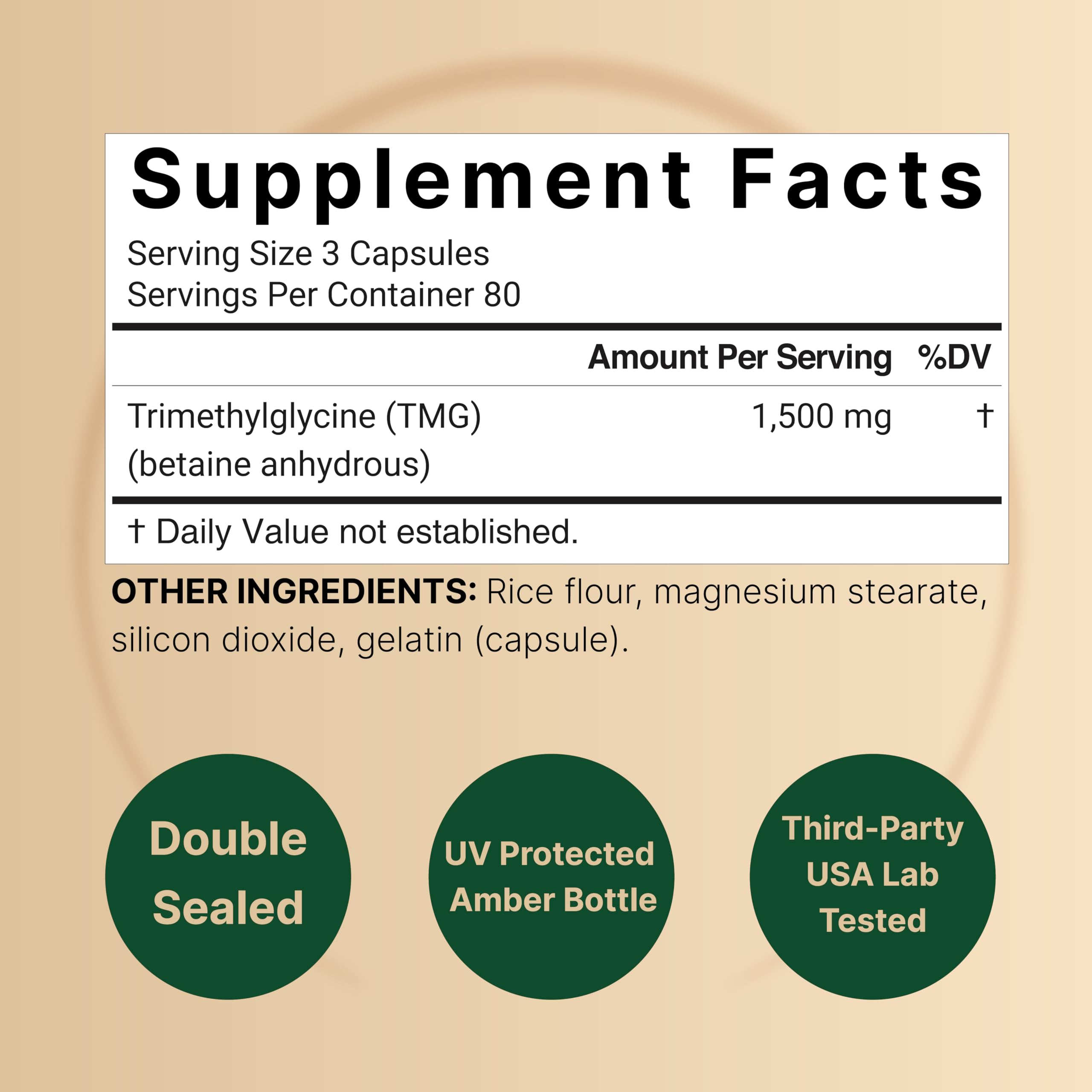 Close-up of NatureBell TMG capsules showing high potency.