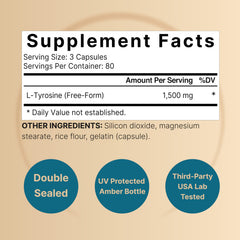 NatureBell L-Tyrosine capsules close-up showcasing triple-strength cognitive support.