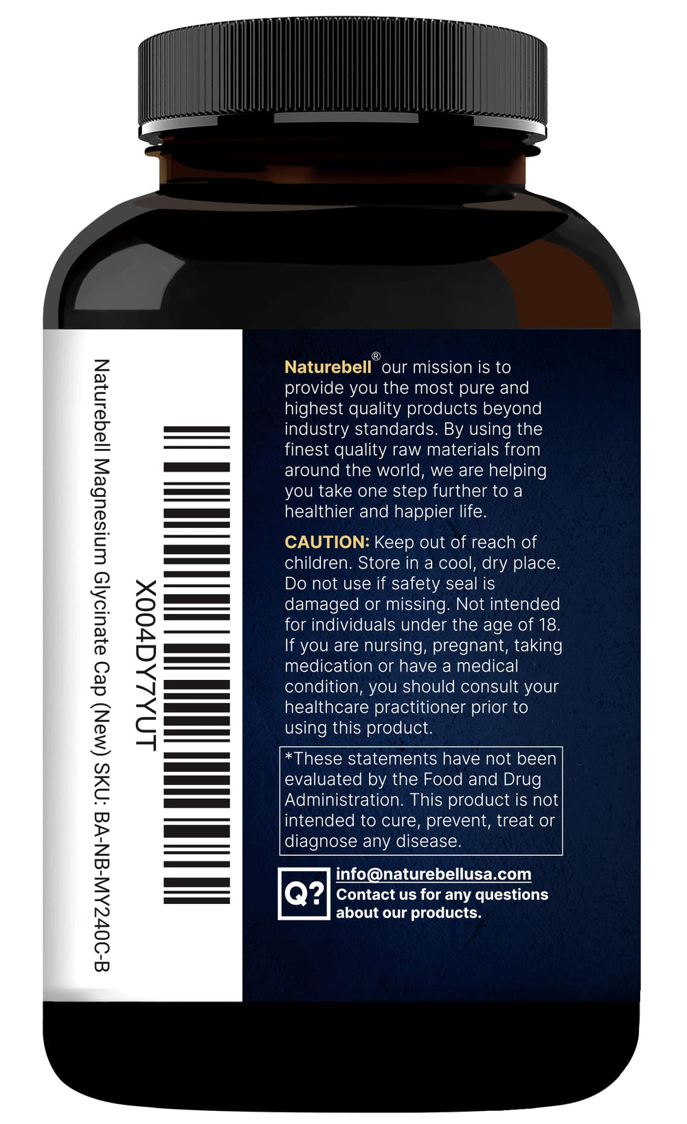 NatureBell vegan, non-GMO magnesium glycinate filler-free presentation