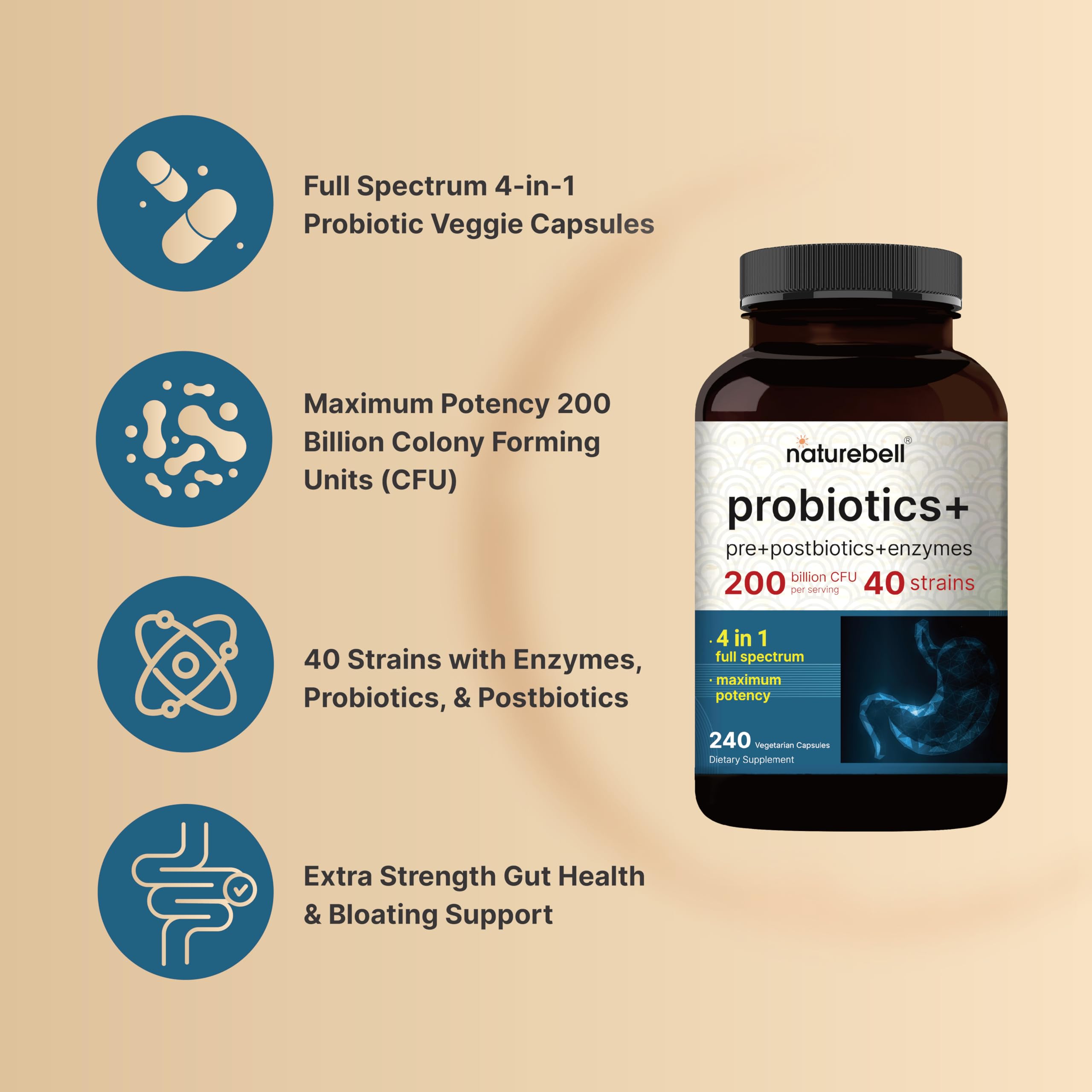 NatureBell veggie capsules close-up showing plant-based daily probiotic option