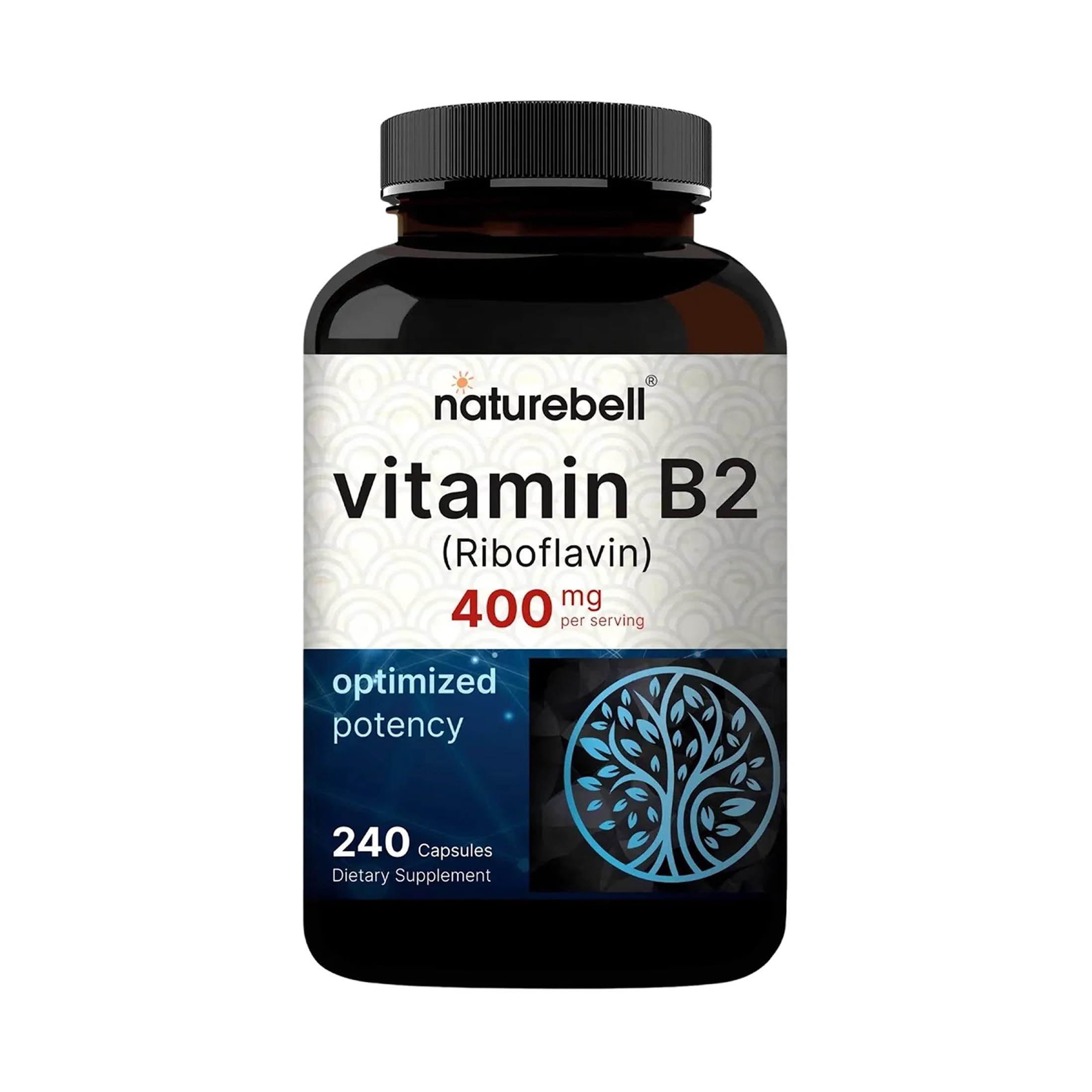 NatureBell Vitamin B2 400mg bottle front view, supporting daily energy.