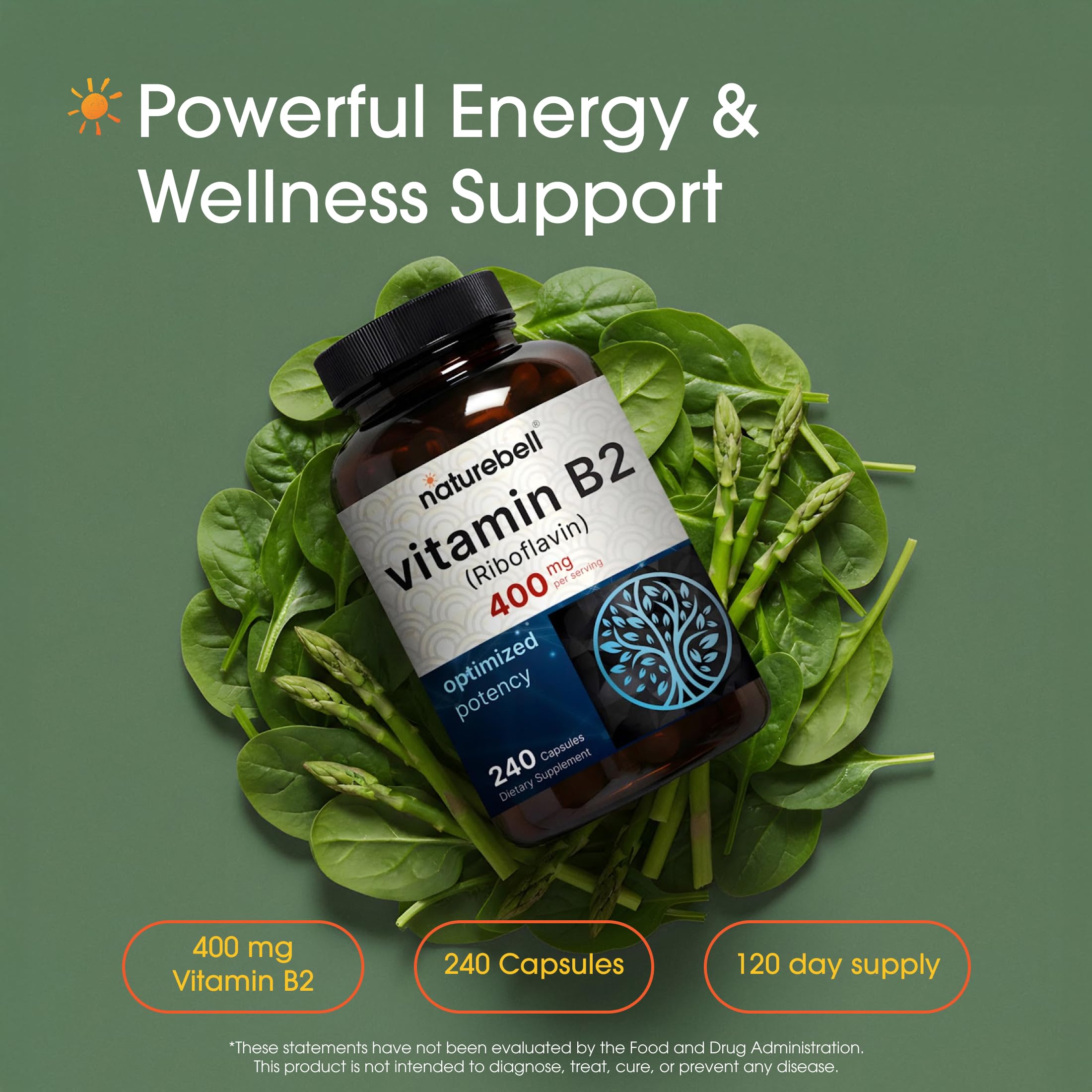 NatureBell Vitamin B2 bottle label close-up showing non-GMO and gluten-free features.