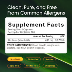 NatureBell Vitamin B2 400mg capsules inside bottle highlighted for easy absorption.