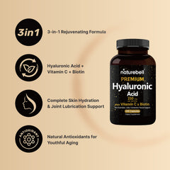 NatureBell vitamin C and biotin tablets close-up suggesting hair, skin, and nail vitality.