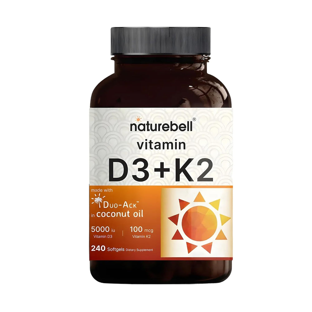 NatureBell Vitamin D3 K2 softgels bottle supports daily bone and immune wellness