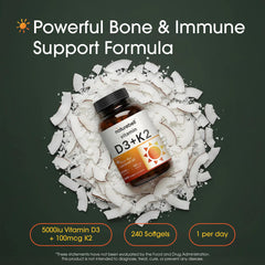 NatureBell Vitamin D3 K2 softgels being poured for easy daily use