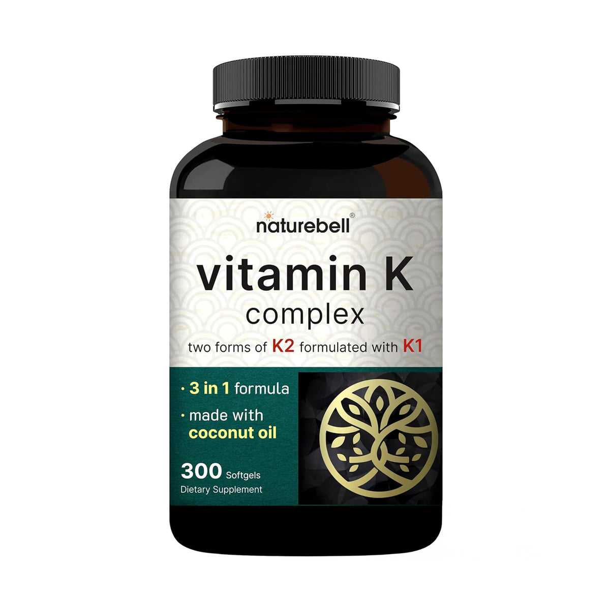 NatureBell Vitamin K Complex bottle front highlighting full-spectrum K1 and K2 benefits