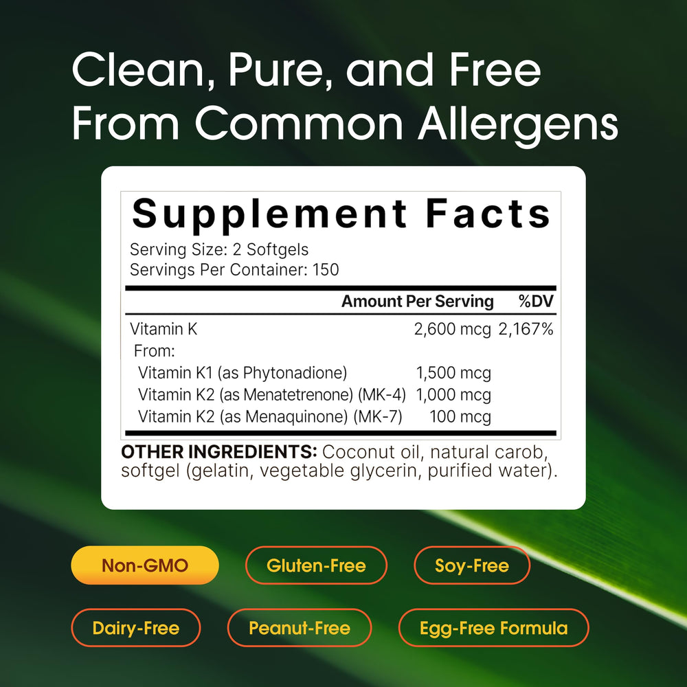 NatureBell Vitamin K Complex bottle label detail shows K1 and K2 MK-4 MK-7 content