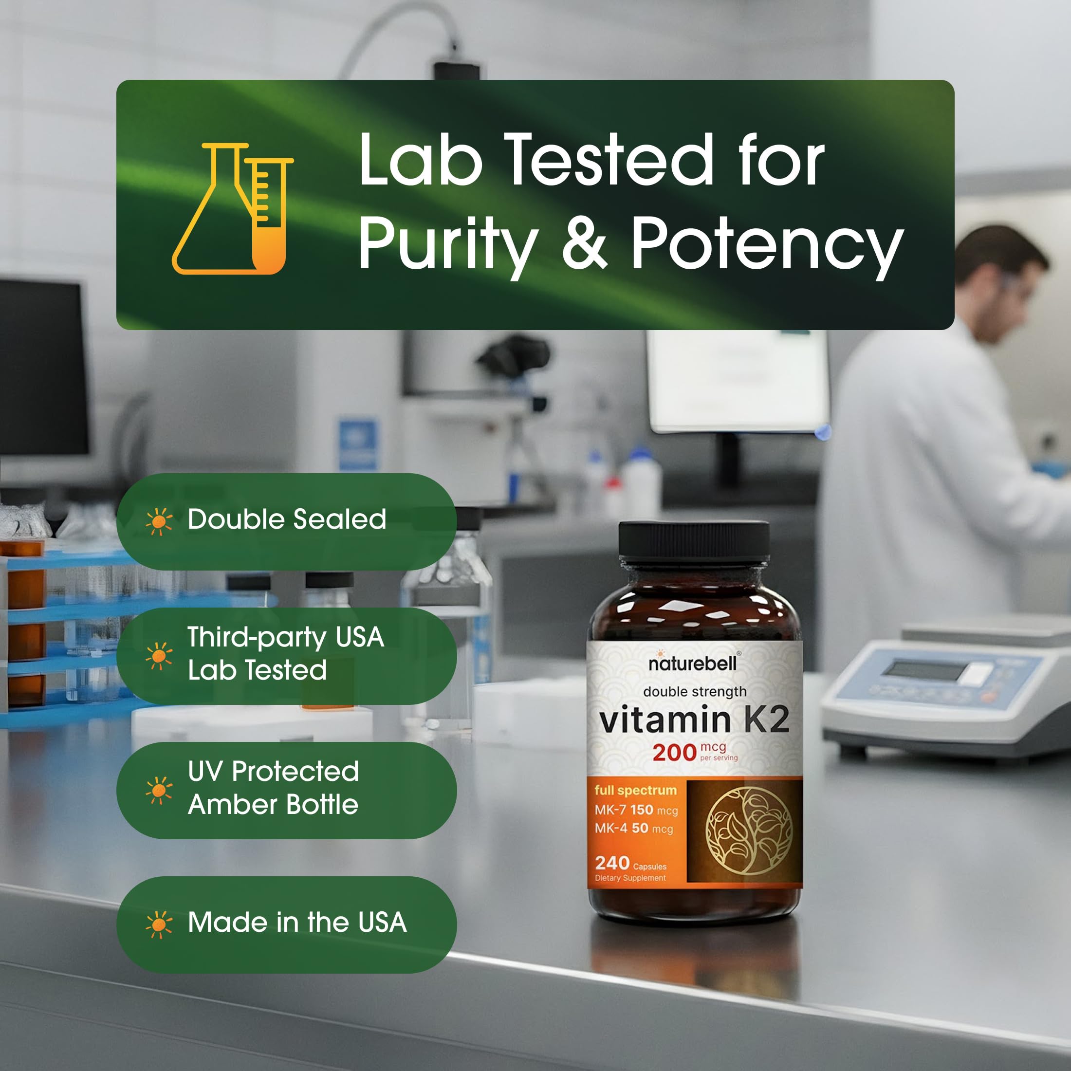 NatureBell Vitamin K2-240 purity seal signaling product integrity.