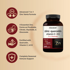 NatureBell Zinc Quercetin capsules close-up showing easy-to-take capsules.