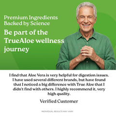 NatureCity TrueAloe label-detail highlights purity and IASC-certified quality.