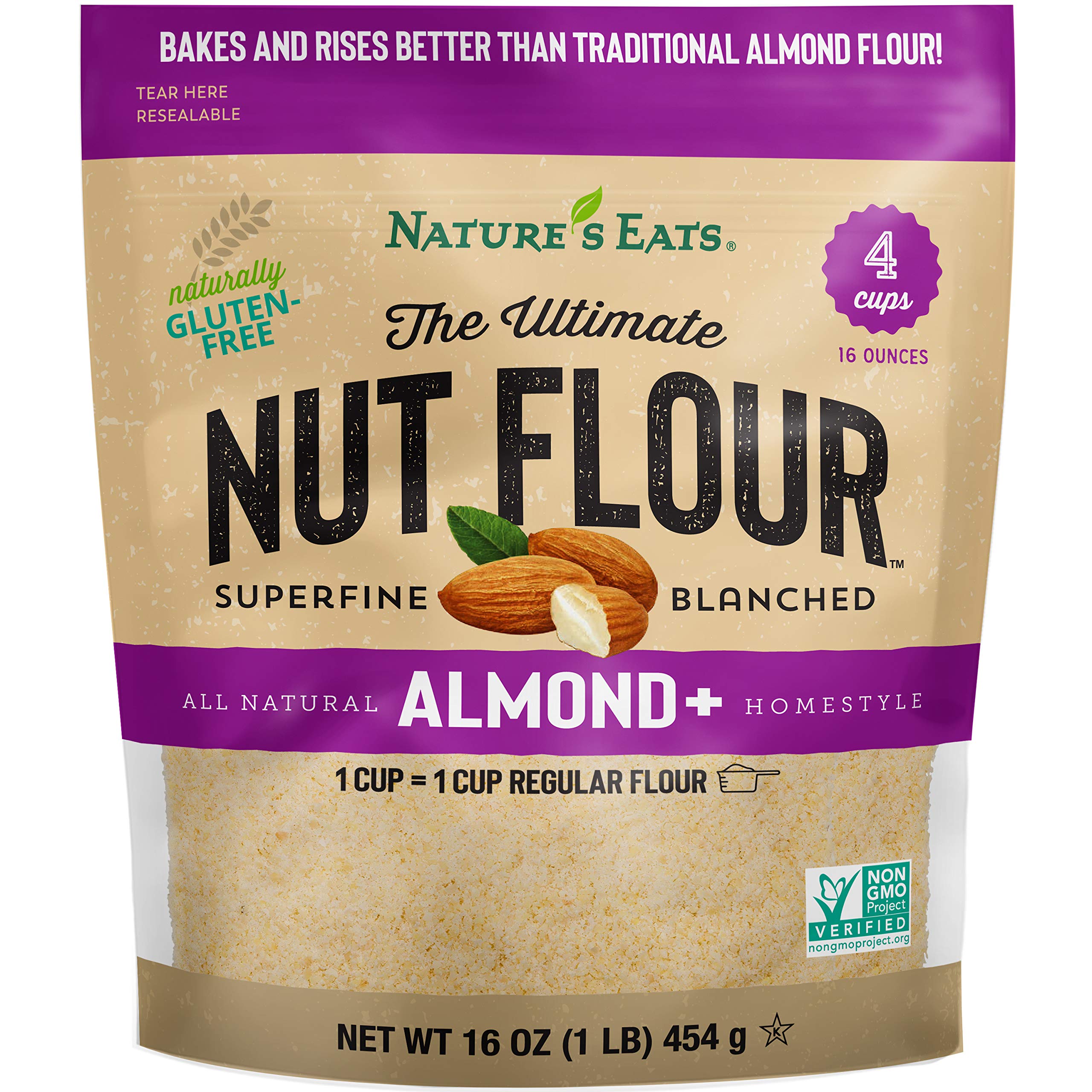 Nature's Eats Ultimate Nut Flour almond in a measuring cup for gluten-free baking