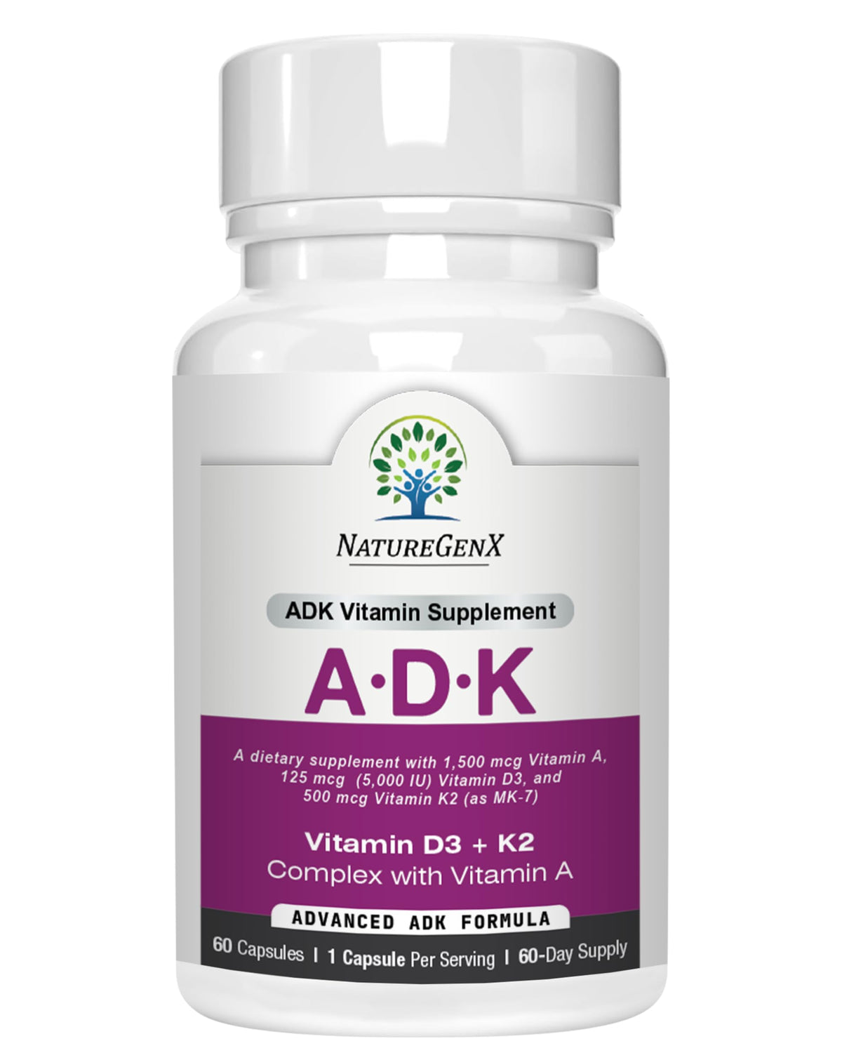 NatureGenX ADK bottle front view highlighting bone health support.