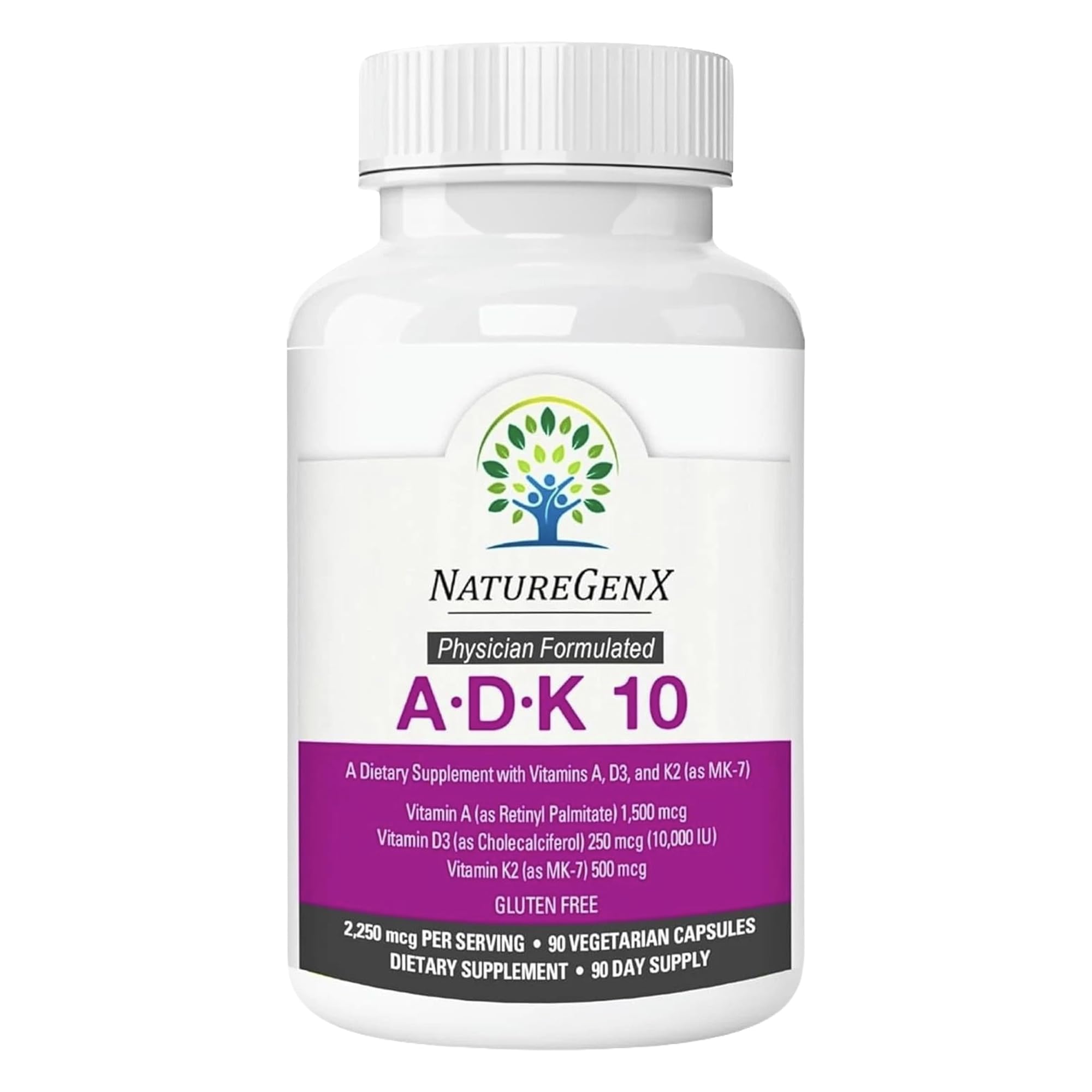 NatureGenX ADK10 bottle packaging highlighting the 3-in-1 bone, heart, and immune support.