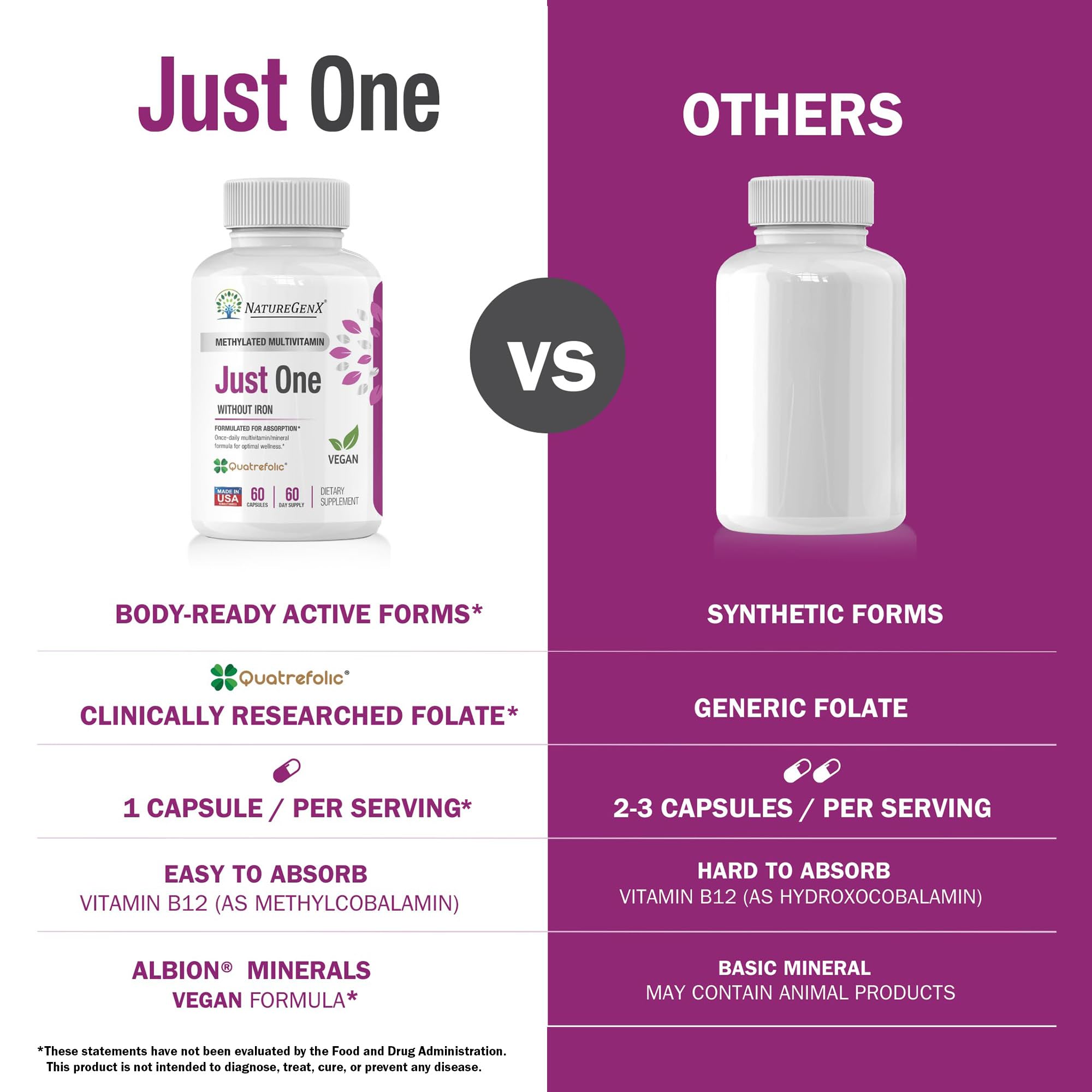NatureGenX Just One Daily label detail emphasizes iron-free formula and clean ingredients