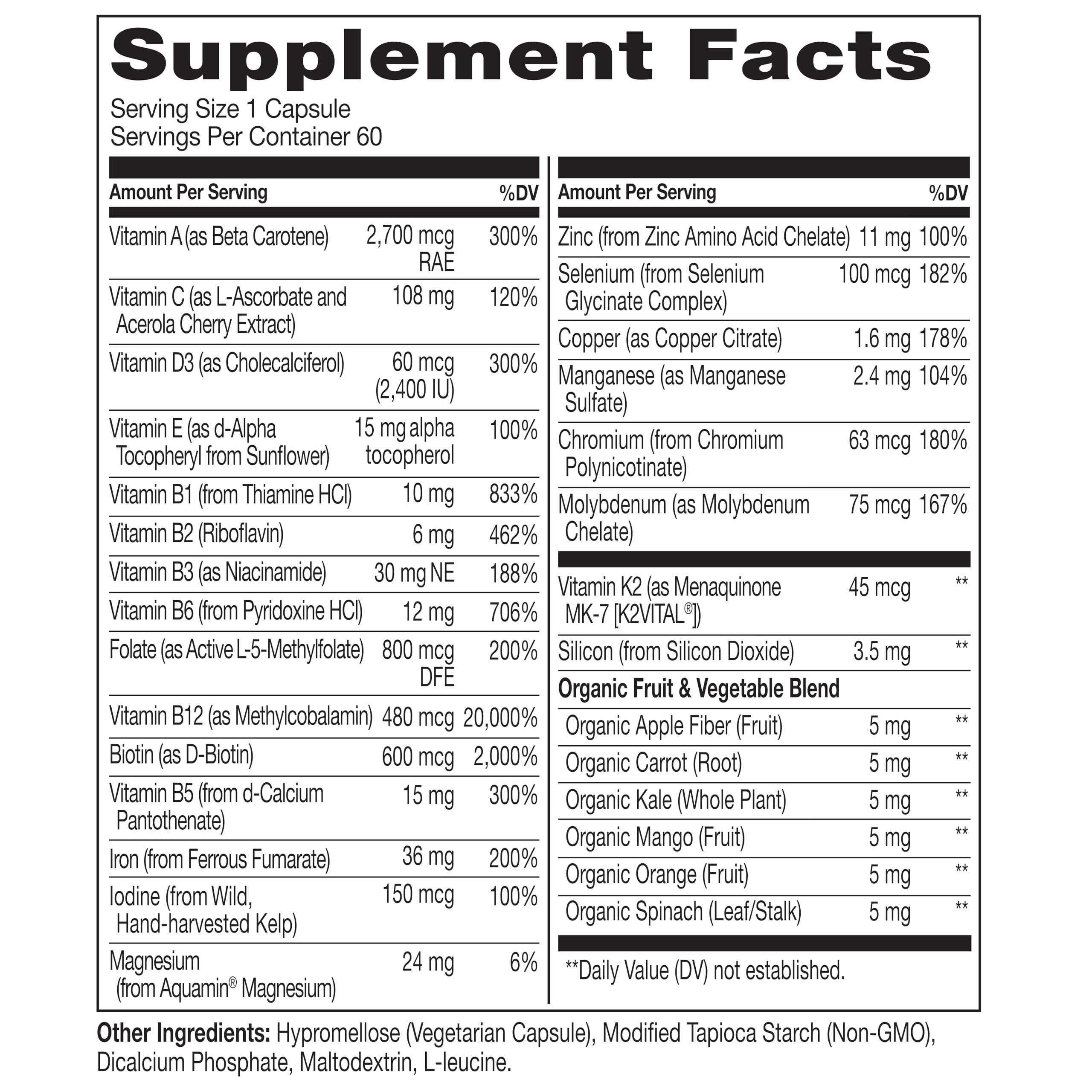 Naturelo Bariatric Multivitamin capsules close-up highlighting iron and B vitamins
