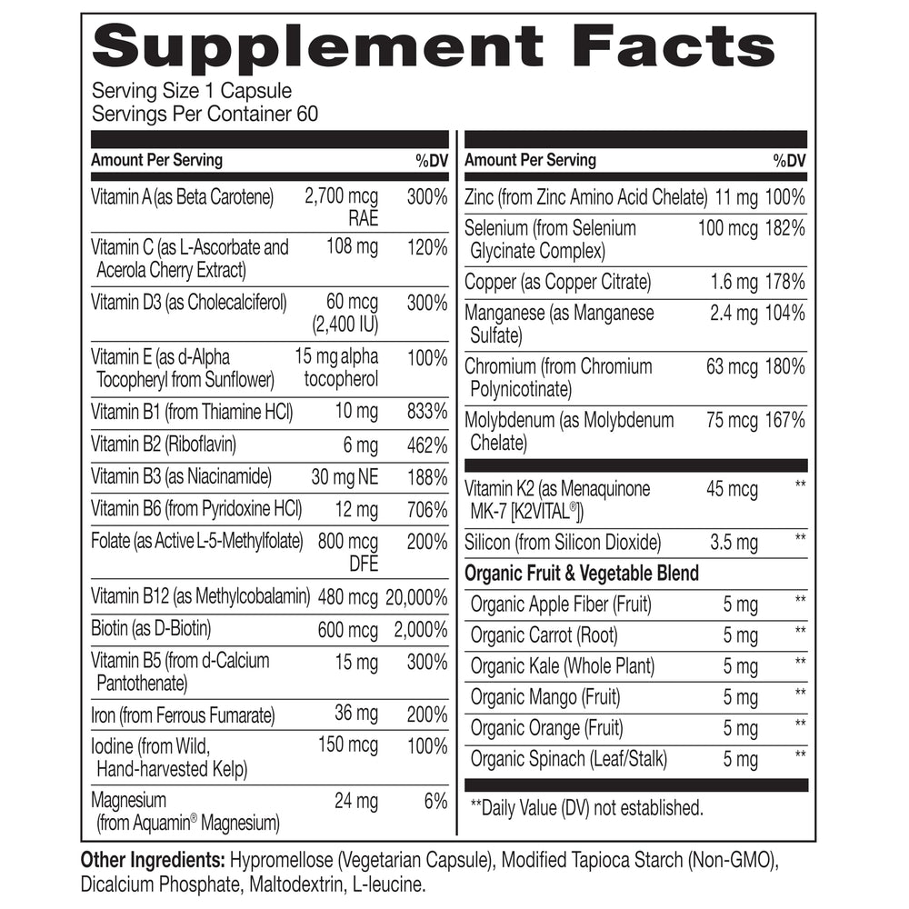 Naturelo Bariatric Multivitamin capsules close-up highlighting iron and B vitamins