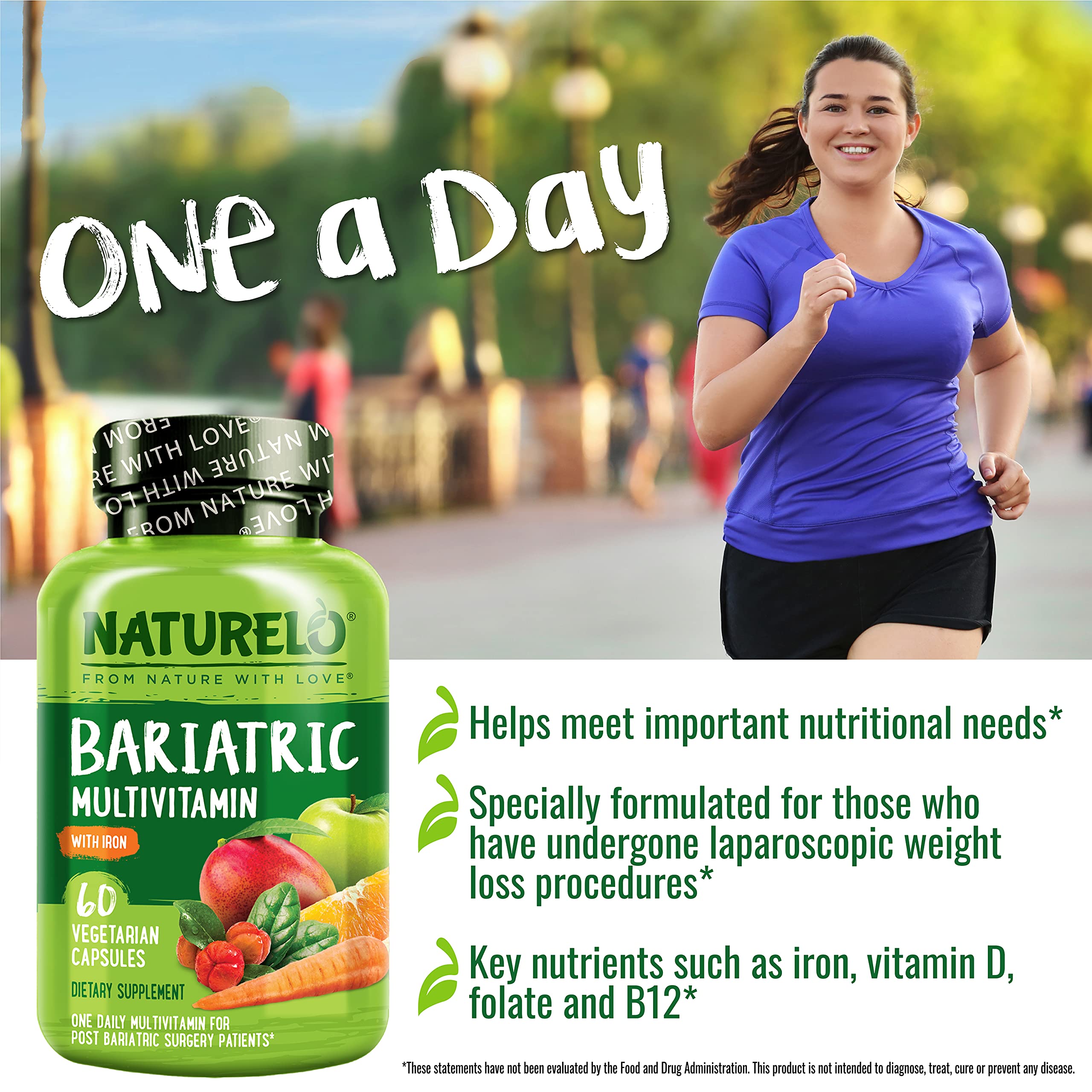 Naturelo Bariatric Multivitamin ingredients chart with plant-based nutrients