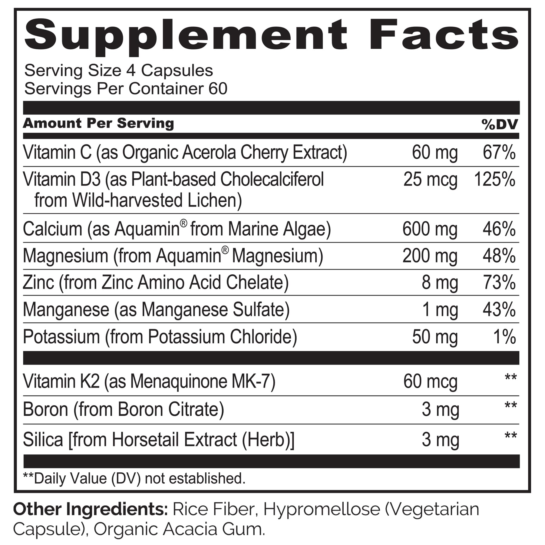 NATURELO bottle label view emphasizes clean-label vitamins for bone health.