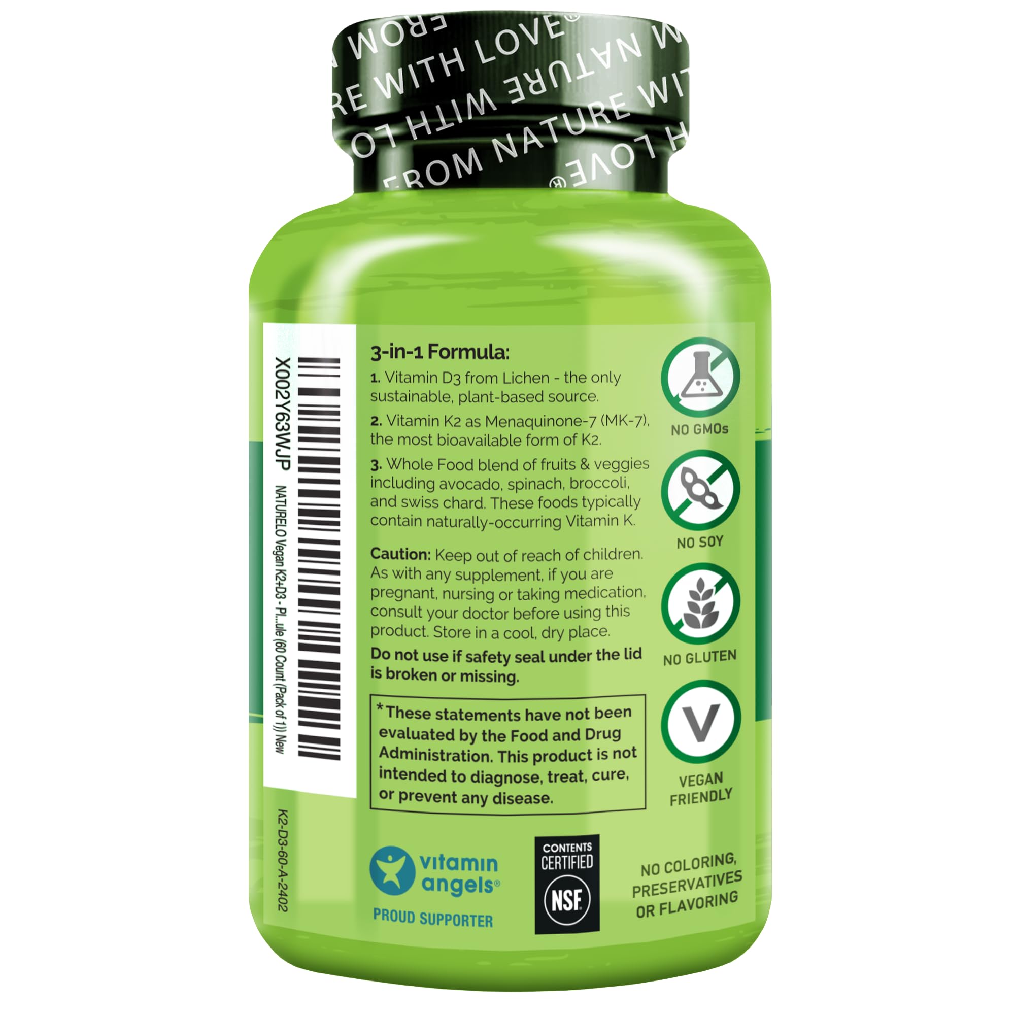 Naturelo bottle packaging closeup focusing on quality and GMP compliant production