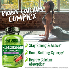 NATURELO calcium capsules closeup demonstrates easy-to-swallow daily capsules.