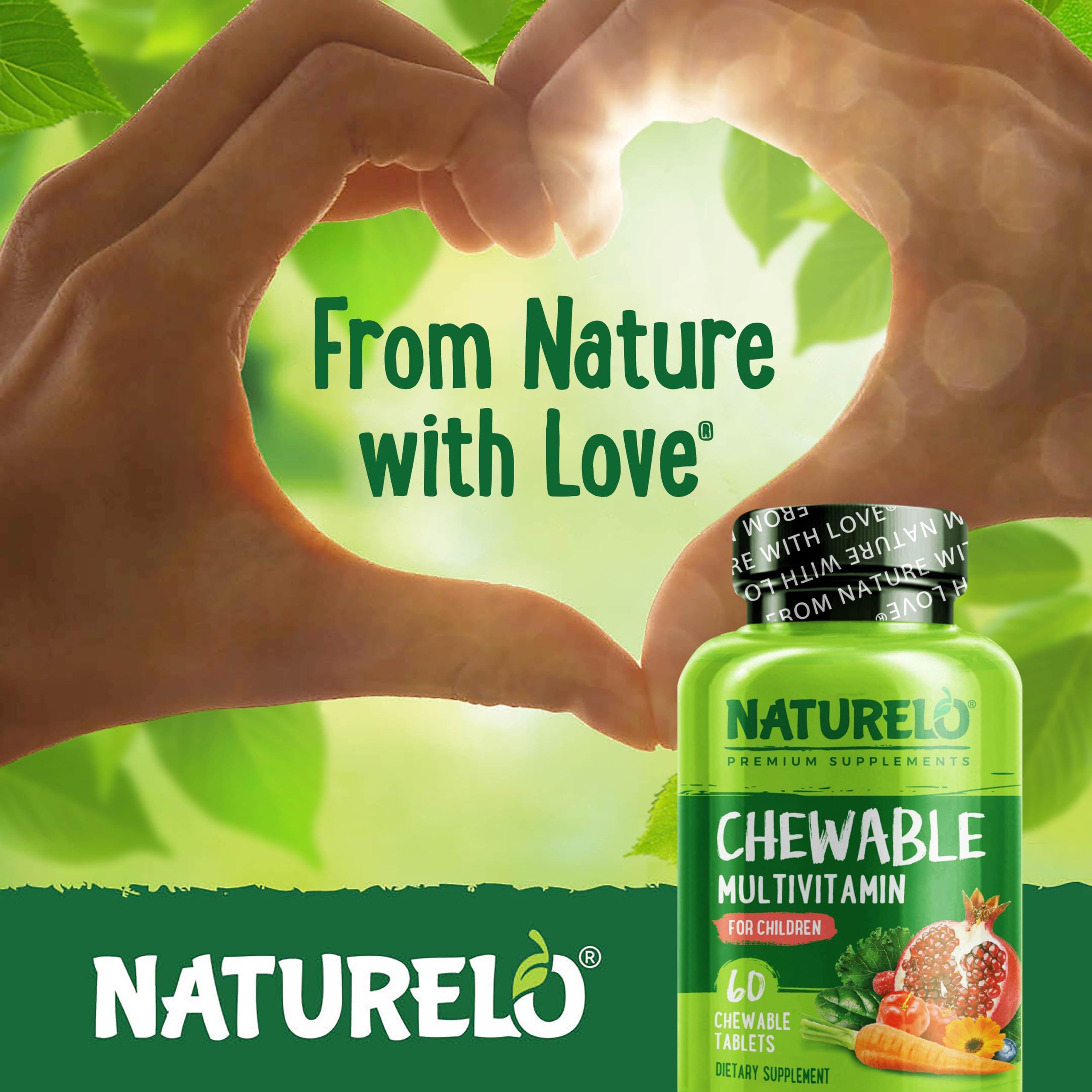 Naturelo colorful chewable tablets close-up ideal for kid-friendly daily vitamins.