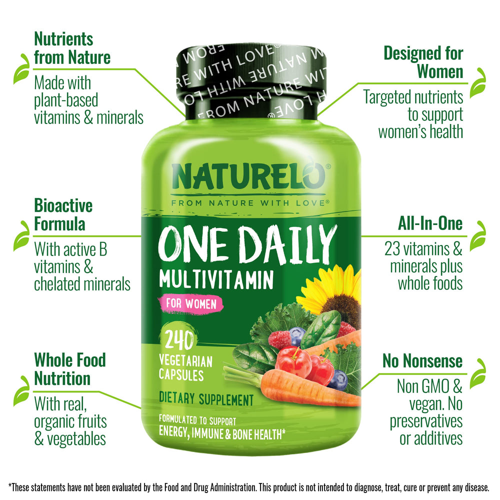 Naturelo One Daily Women bottle pour — easy daily intake.