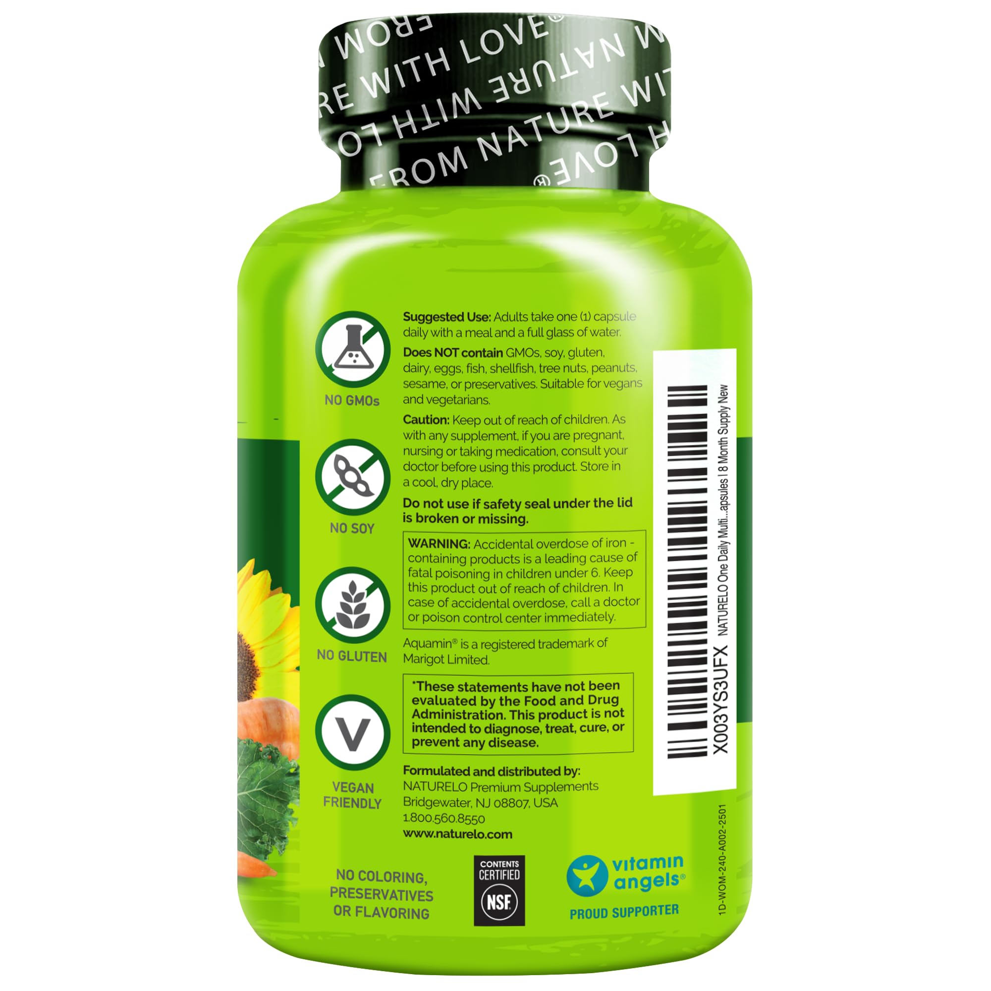 Naturelo One Daily Women USA-made facility sign — GMP-compliant production.