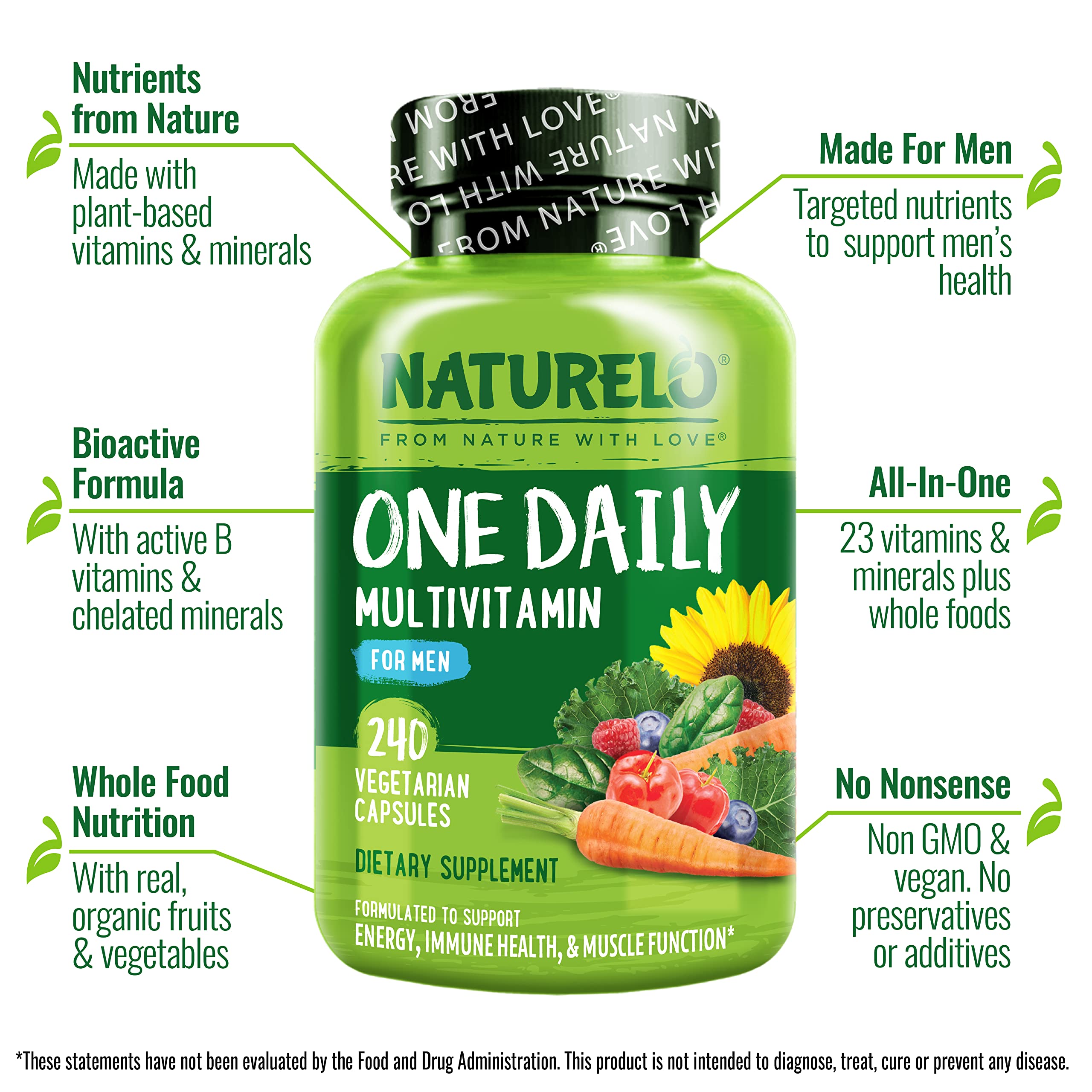Naturelo Organic fruits and vegetables blend visual, supports whole-food nutrition.