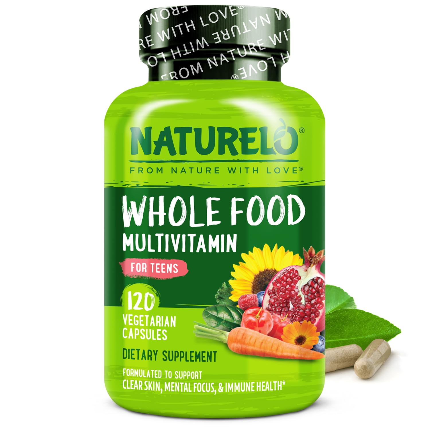 NATURELO teen multivitamin bottle on shelf supporting teen growth and daily energy