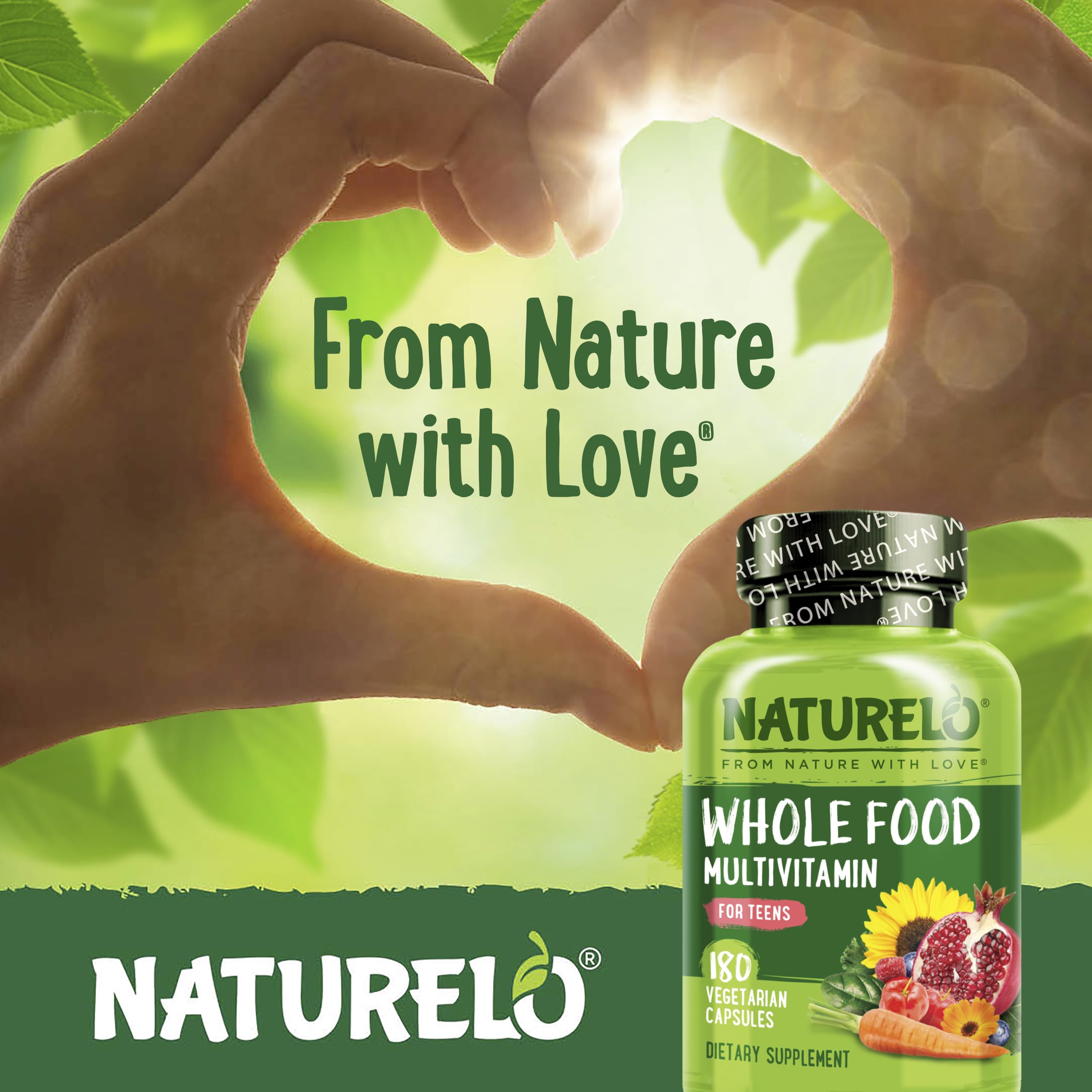 Naturelo Teen Multivitamins vegan non-GMO clean label close-up.