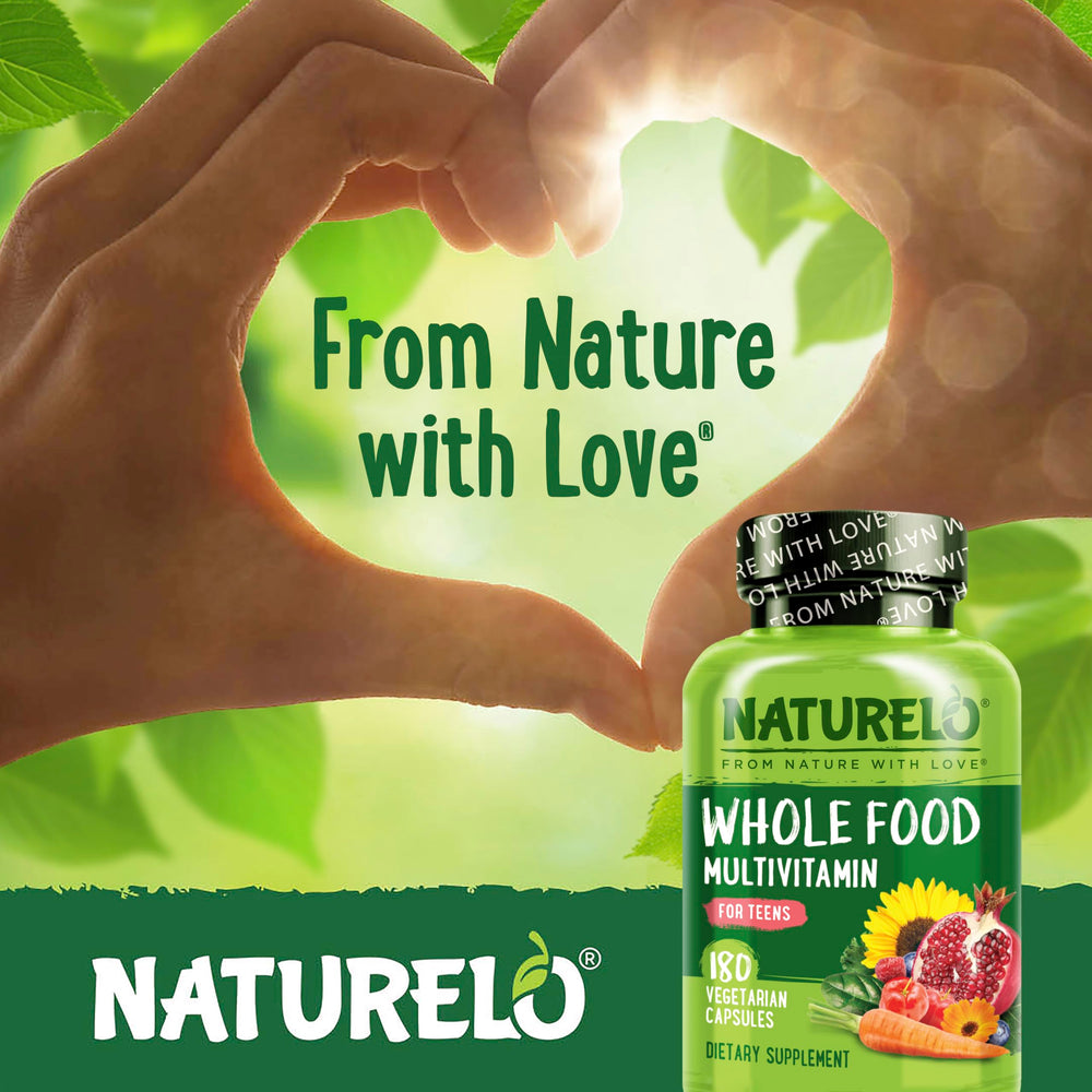 Naturelo Teen Multivitamins vegan non-GMO clean label close-up.