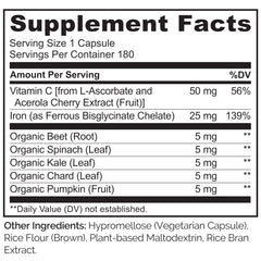 Naturelo Vegan Iron acerola cherries highlighting vitamin C