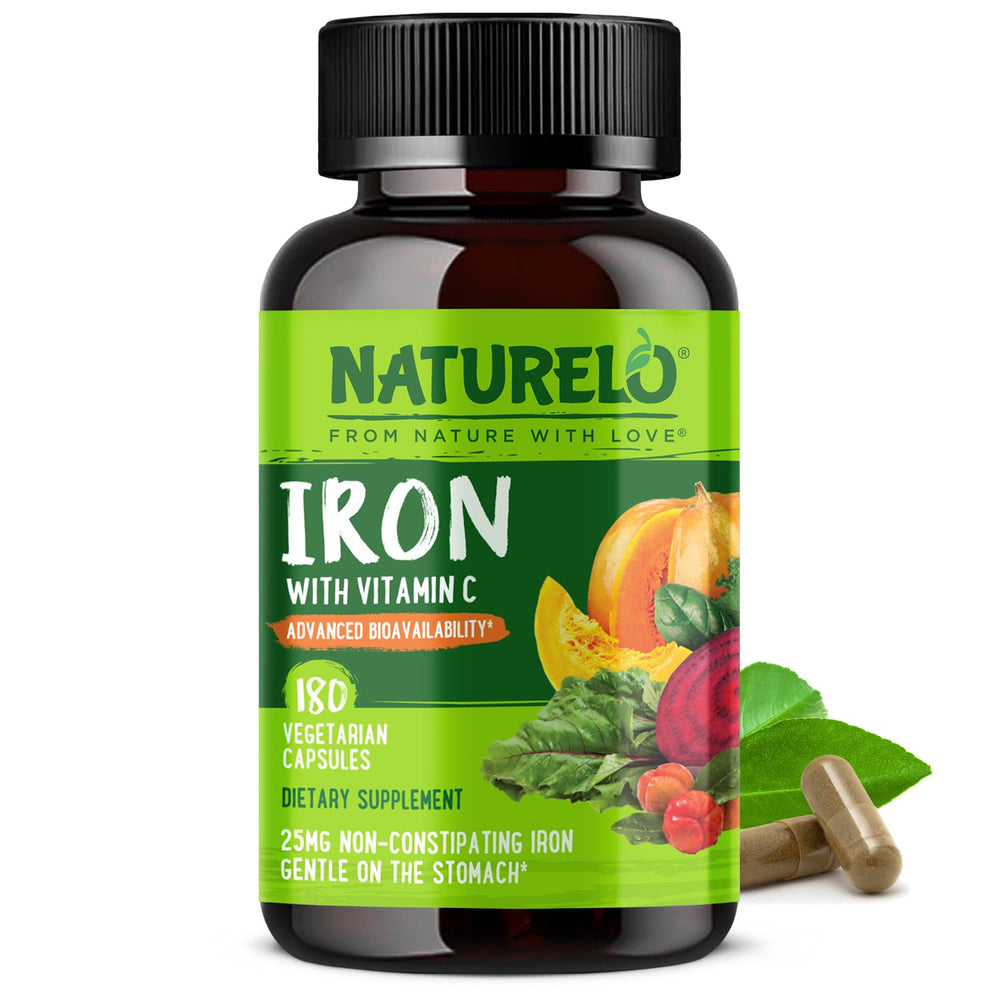 Naturelo Vegan Iron bottle front for daily plant-based iron support