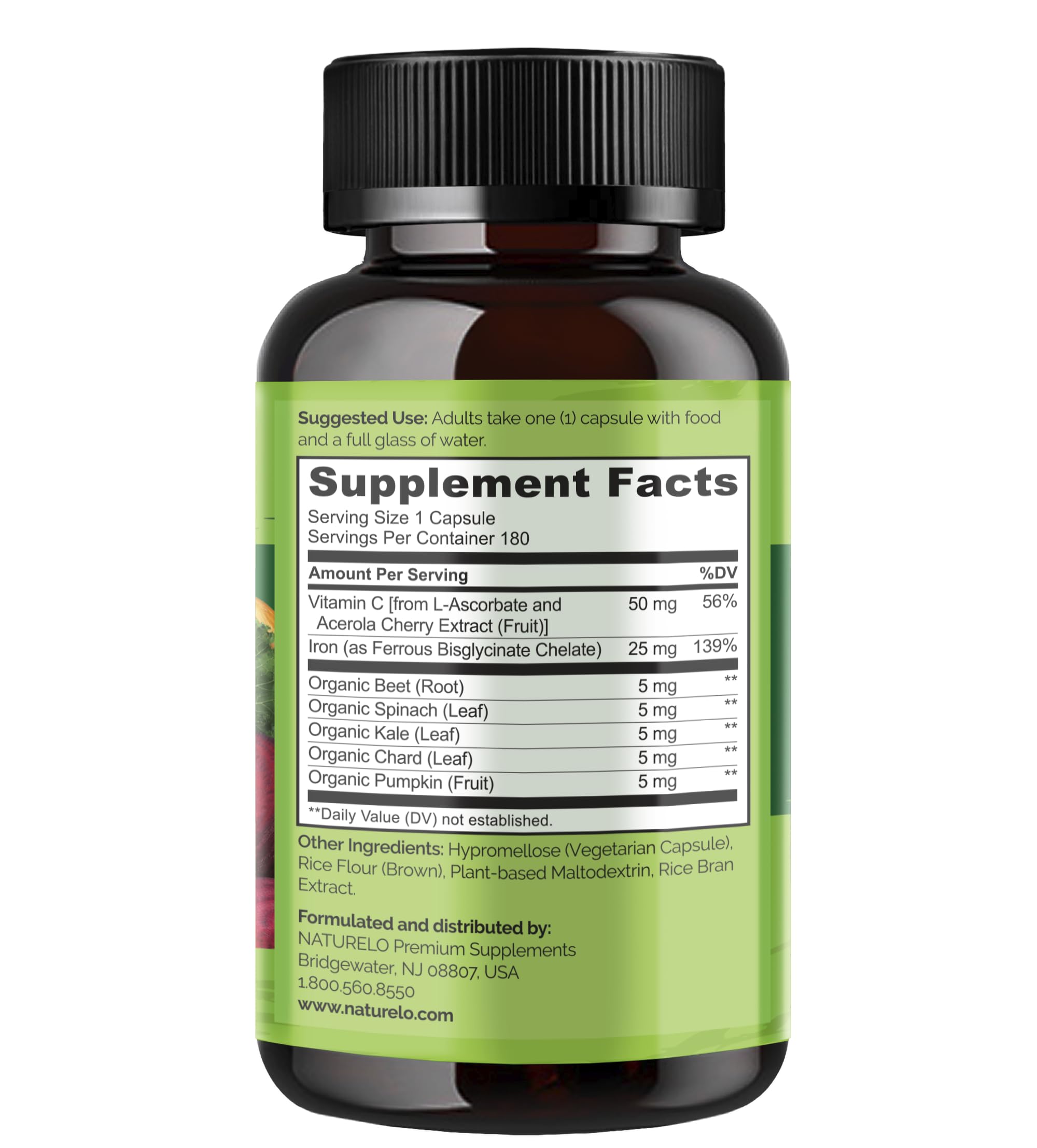 Naturelo Vegan Iron daily-use image of a once-daily capsule routine