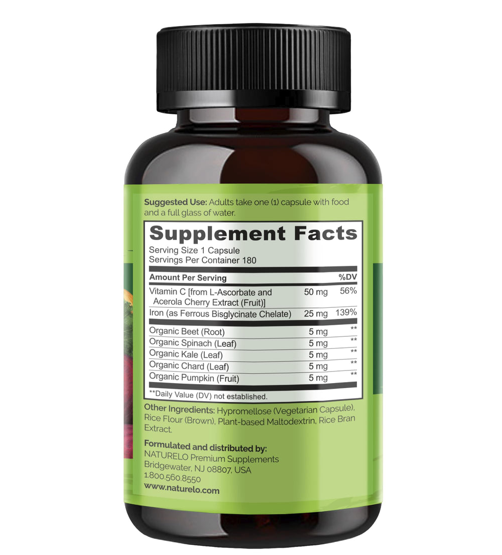 Naturelo Vegan Iron daily-use image of a once-daily capsule routine