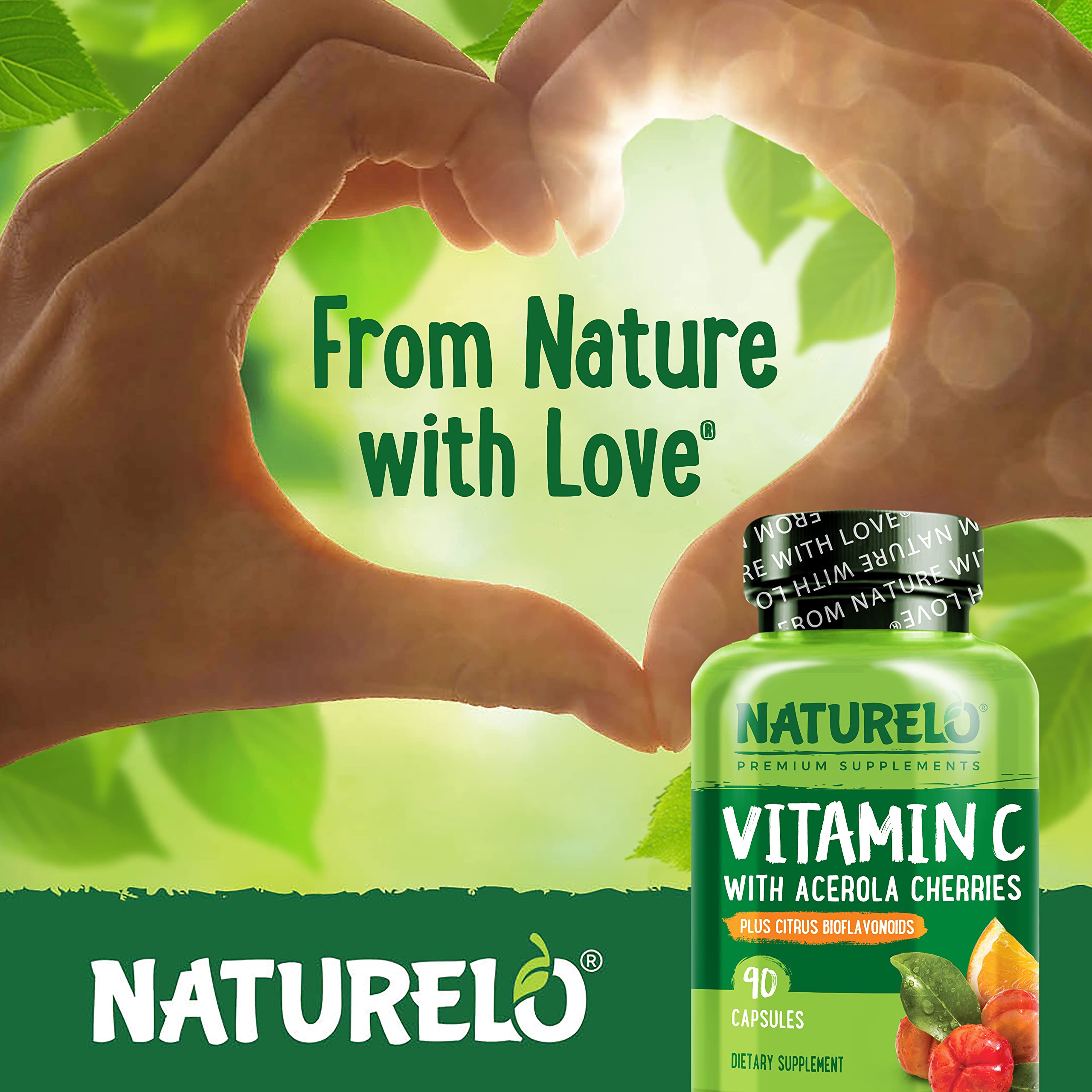 NATURELO vegan formula communicates plant-forward vitamin C choice.