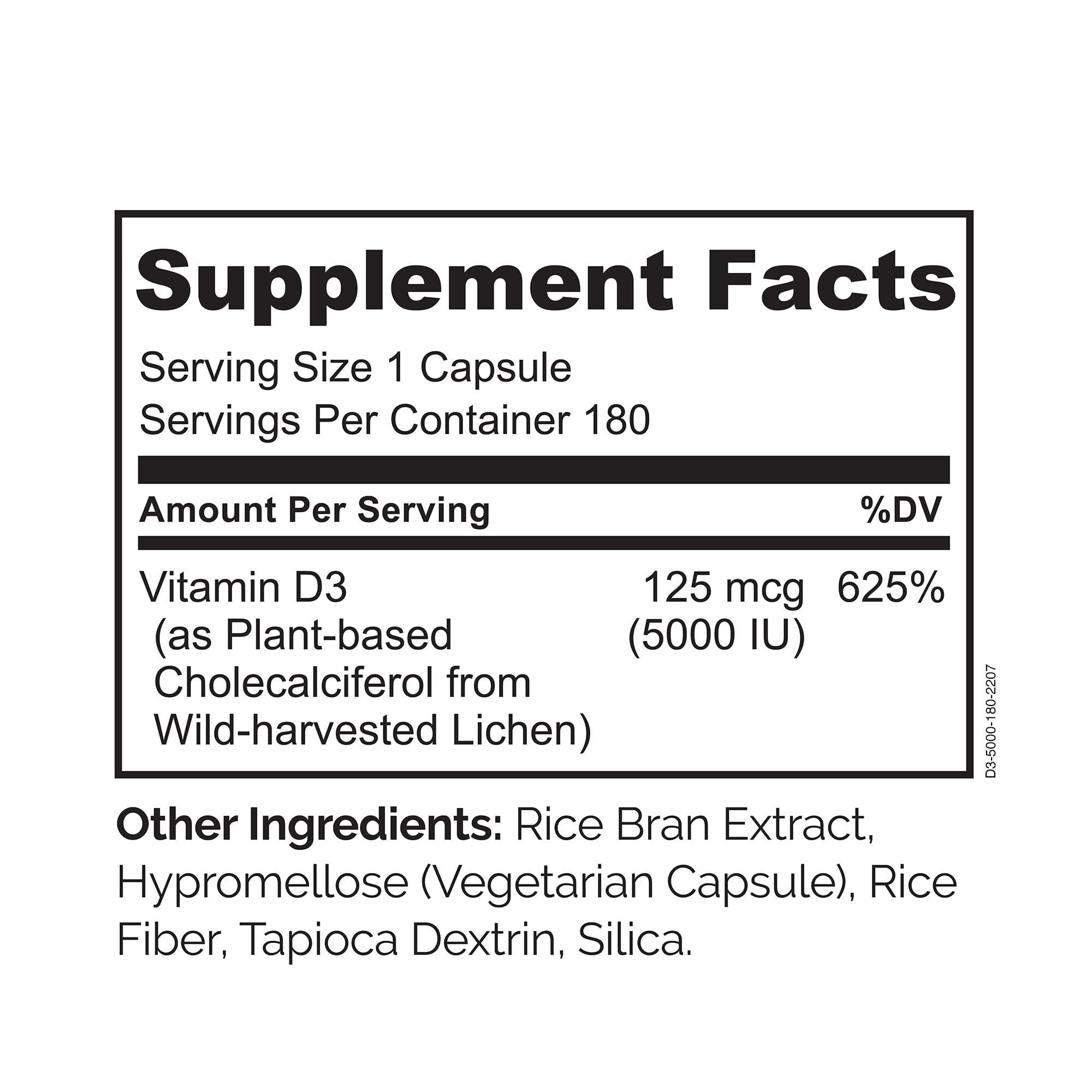 Front label highlights vegan D3 sourced from lichen for clean supplementation
