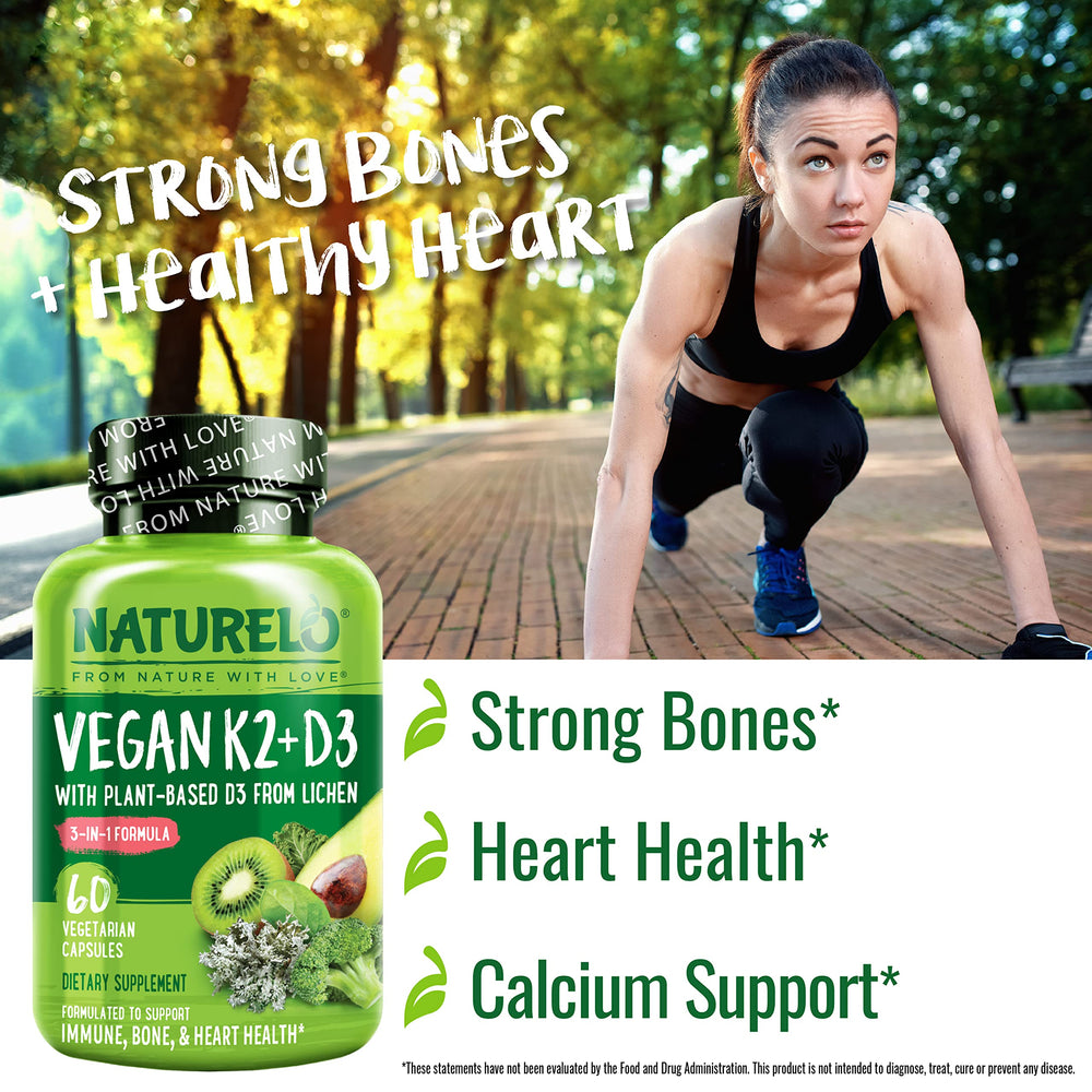 Naturelo Vitamin D3 K2 capsules closeup highlighting plant based D3 for vegan lifestyle