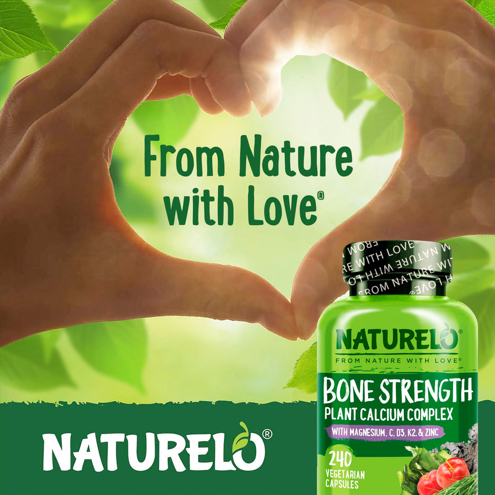 NATURELO gluten-free non-GMO label on bottle communicates allergy-friendly formula.