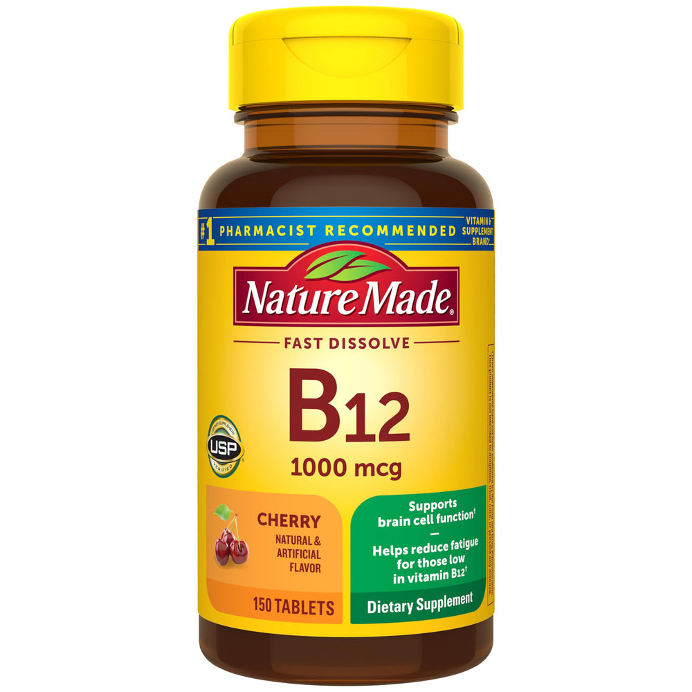 Nature Made B12 1000 mcg sublingual tablets pack shot showing sugar-free formula.