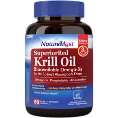 NatureMyst Krill Oil softgels bottle shown for high-potency omega-3 support