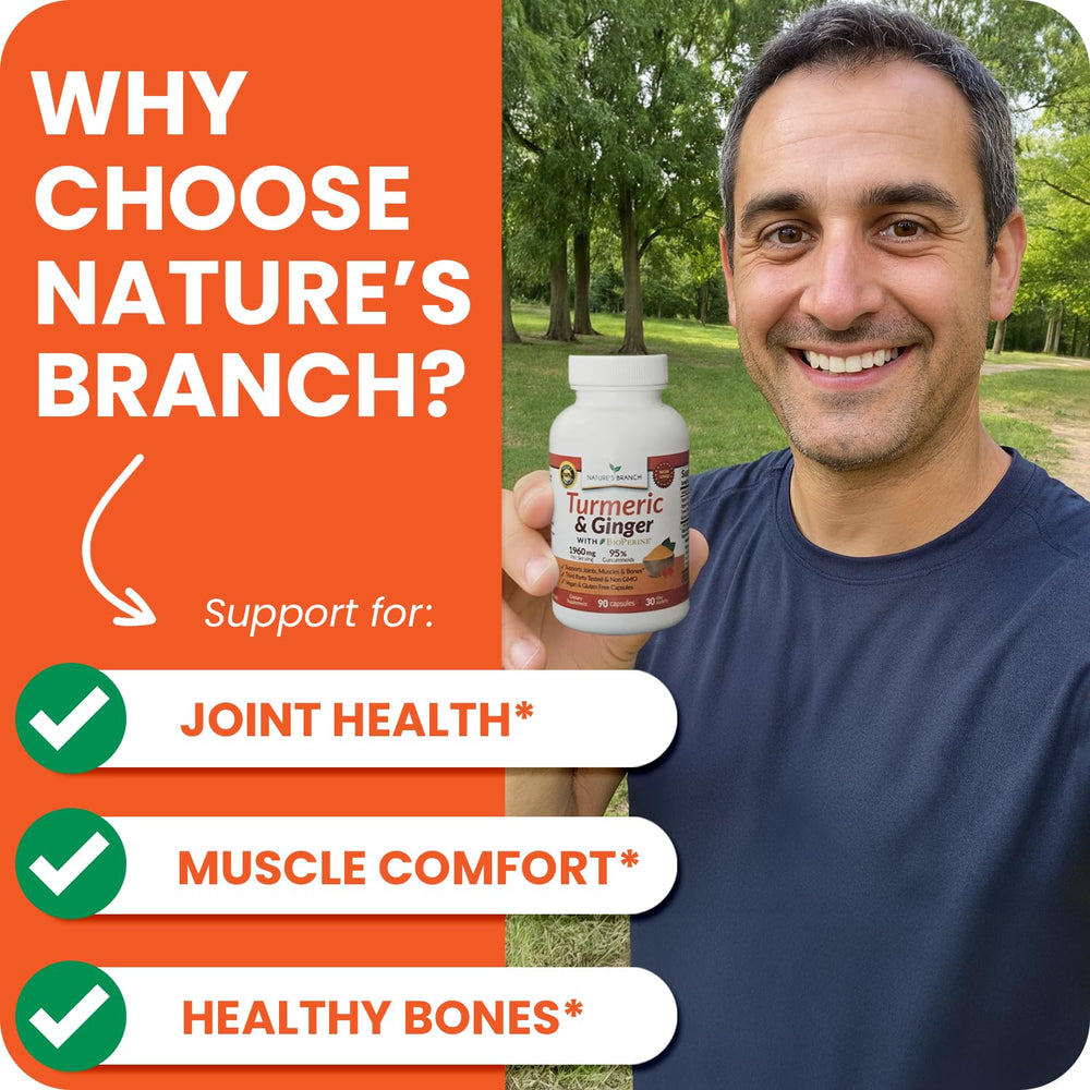 Nature's Branch curcuminoids-95-percent badge signals potent turmeric formulation.